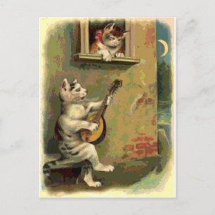 Singing Cat, vintage style Postcard