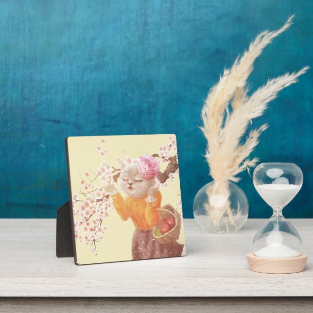 Singing Cat with Flower Basket Plaque (Insitu)