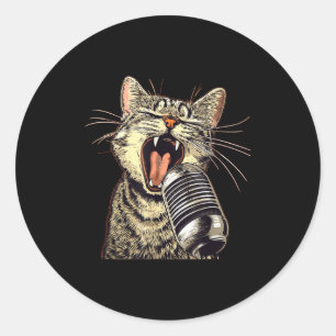 Singing Cat With Karaoke Mic Costume Classic Round Sticker