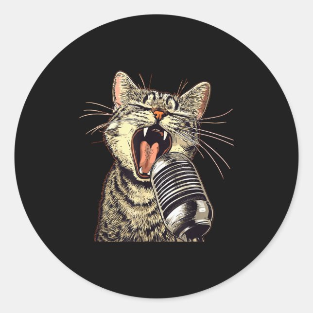 Singing Cat With Karaoke Mic Costume  Classic Round Sticker (Front)