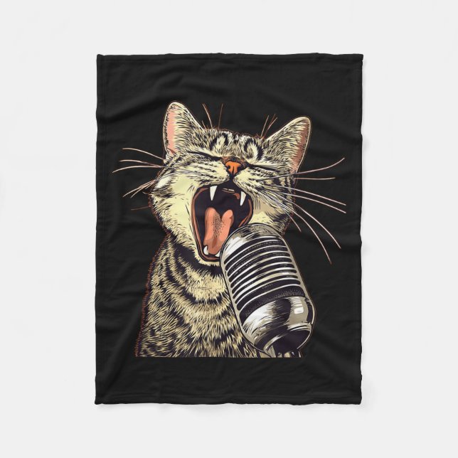 Singing Cat With Karaoke Mic Costume  Fleece Blanket (Front)