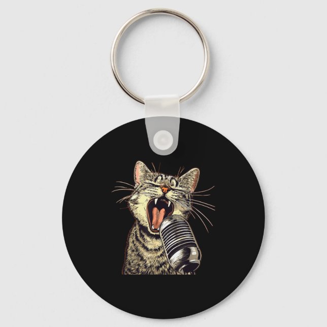 Singing Cat With Karaoke Mic Costume  Key Ring (Front)