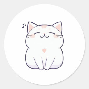 Singing Cat with Music Note Kawaii Design Classic Round Sticker