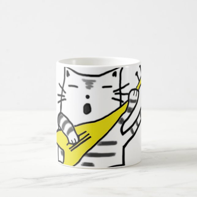 Singing cat - yellow coffee mug (Center)
