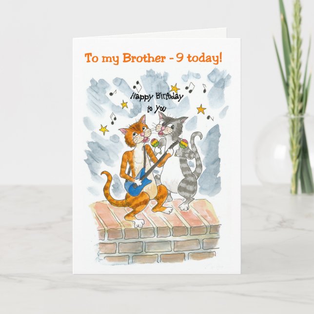 Singing Cats 9th Fun Birthday Card for a Brother (Front)