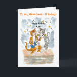Singing Cats 9th Fun Birthday Card for a Grandson<br><div class="desc">A fun birthday card for a 9 year old Grandson with two cool cats,  singing 'Happy Birthday',  accompanied by guitar and maracas; from a handpainted illustration by Judy Adamson.</div>