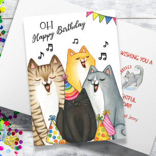 Singing Cats Birthday Card – Cute Cat Choir Card