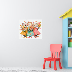 Singing Cats Holding Bouquets Poster