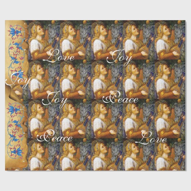 SINGING CHRISTMAS ANGEL ,JOY PEACE LOVE PARCHMENT WRAPPING PAPER (Flat)