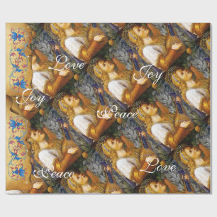SINGING CHRISTMAS ANGEL ,JOY PEACE LOVE PARCHMENT WRAPPING PAPER