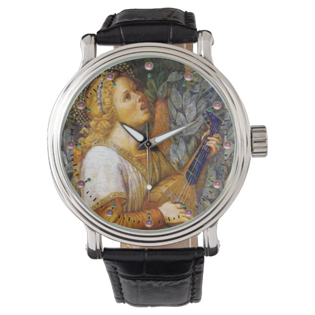 SINGING CHRISTMAS ANGEL MAKING MUSIC ,PINK GEMS WATCH (Front)