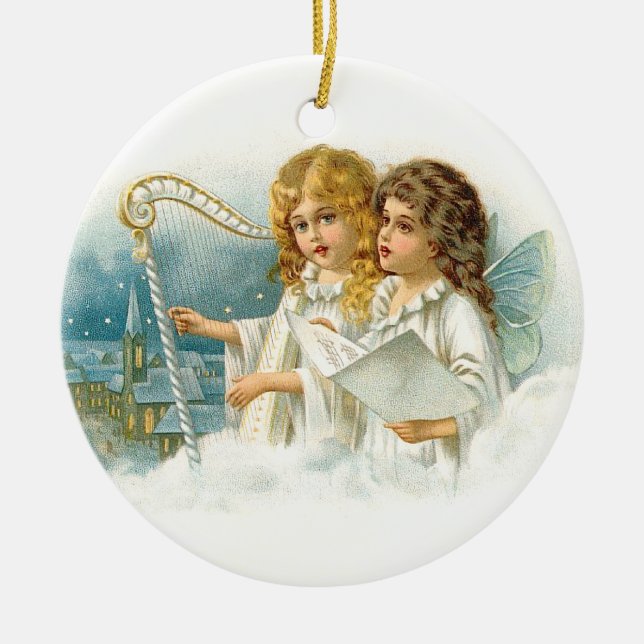 Singing Christmas Angels Ceramic Tree Decoration (Front)
