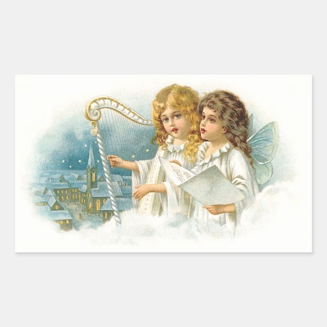 Singing Christmas Angels Rectangular Sticker (Front)