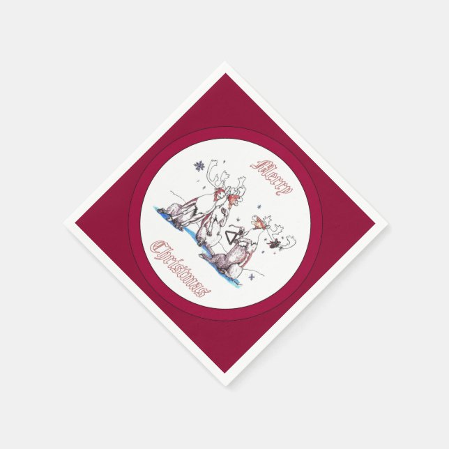 Singing Christmas Caribou Holiday Designed Napkin (Corner)
