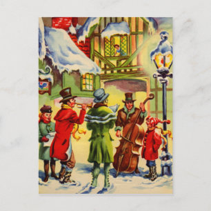 Singing Christmas Carols on a Snowy Evening Holiday Postcard