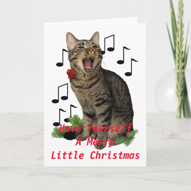 Singing Christmas Cat Holiday Card (Front)
