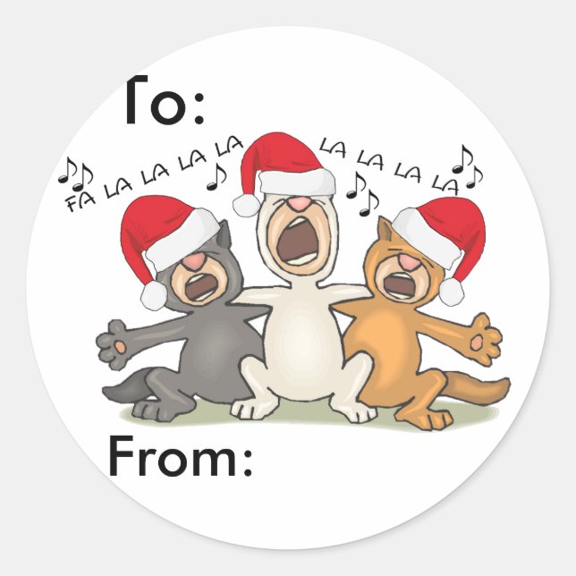 Singing Christmas Cats Classic Round Sticker (Front)