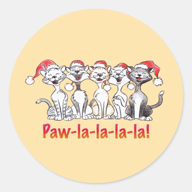 Singing Christmas Cats with Santa Hats Classic Round Sticker (Front)