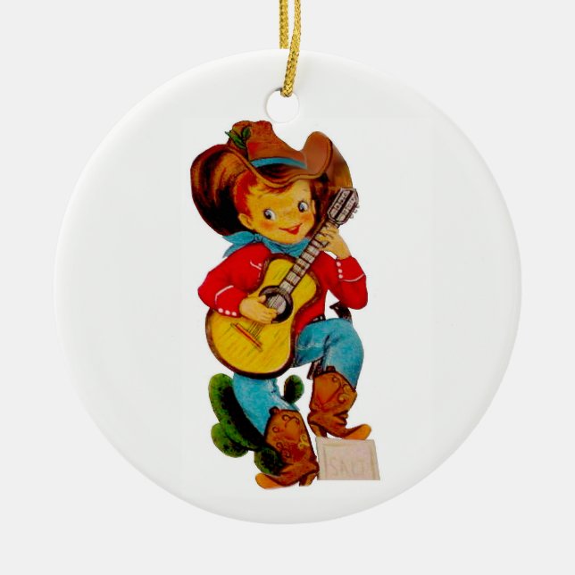 Singing Cowboy Kid Ceramic Tree Decoration (Front)