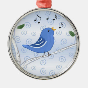Singing Cute Bluebird on a Branch Ornament