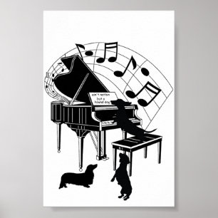 Singing Dachshund Piano Print Poster Paper (Matte)