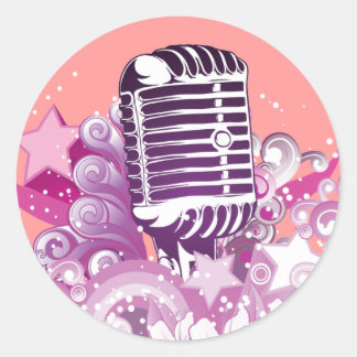 singing diva vintage microphone vector classic round sticker