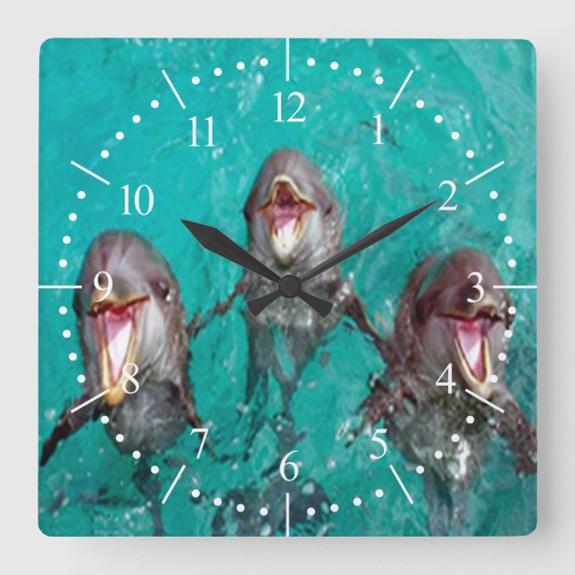 Singing Dolphins in the ocean Square Wall Clock (Front)