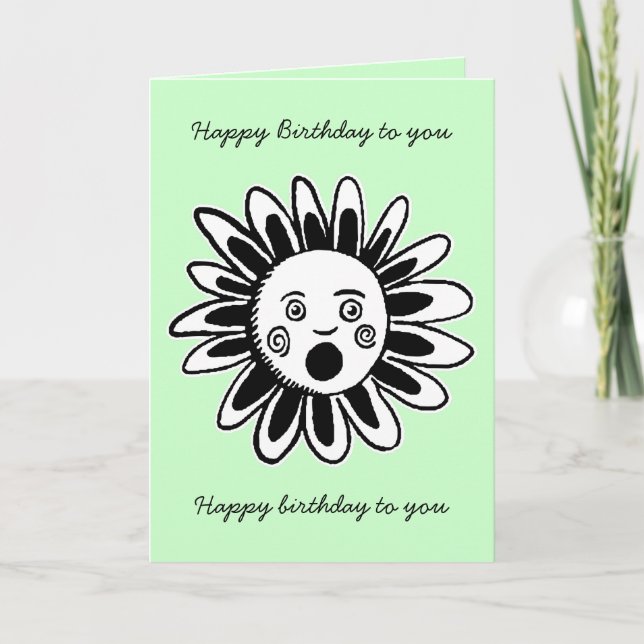 Singing Flower - Happy Birthday Song - Pale Green Card (Front)