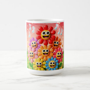 Singing Flowers Illustration with Music Notes Coffee Mug