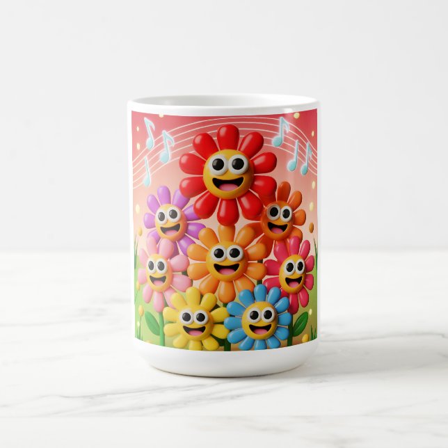Singing Flowers Illustration with Music Notes Coffee Mug (Center)