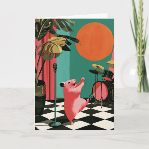 Singing Hamster Retro Music Colourful Art Card