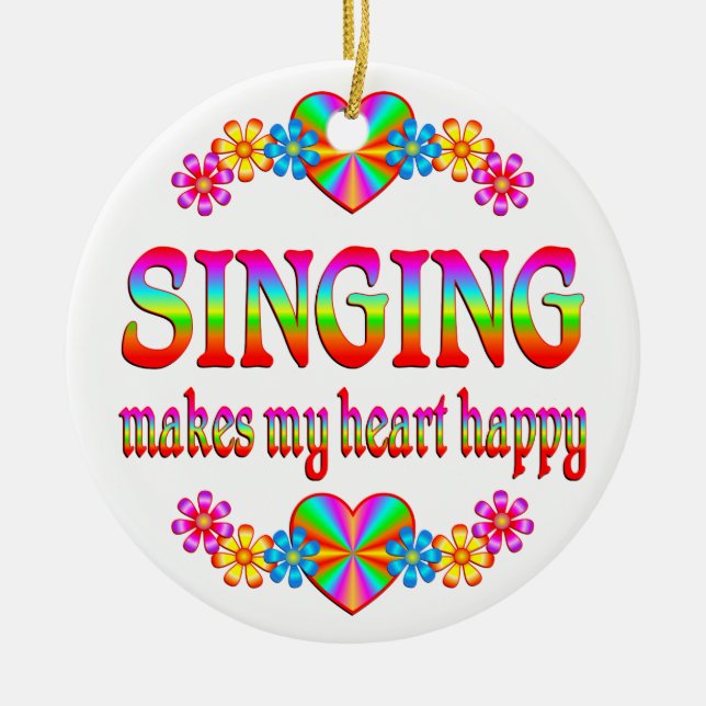 Singing Heart Happy Ceramic Tree Decoration (Front)