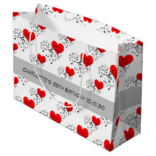Singing Heart Pattern. Red Hearts, Black Notes Large Gift Bag