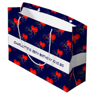 Singing Heart Pattern. Red Hearts, Colourful Notes Large Gift Bag