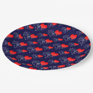 Singing Heart Pattern. Red Hearts, White Notes Pap Paper Plate