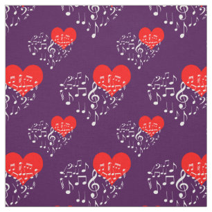 Singing Heart Pattern. White Notes On Violet Fabric