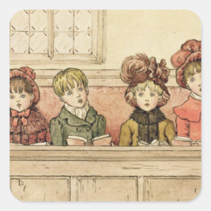 Singing in church (w/c on paper) square sticker