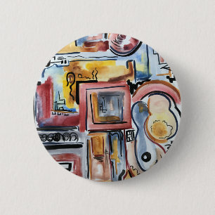 Singing In The Kitchen-Abstract Watercolor Art 6 Cm Round Badge