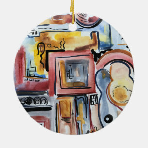 Singing In The Kitchen-Hand Painted Abstract Art Ceramic Tree Decoration
