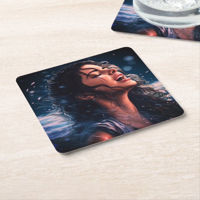 Singing in the Rain Square Paper Coaster (Angled)