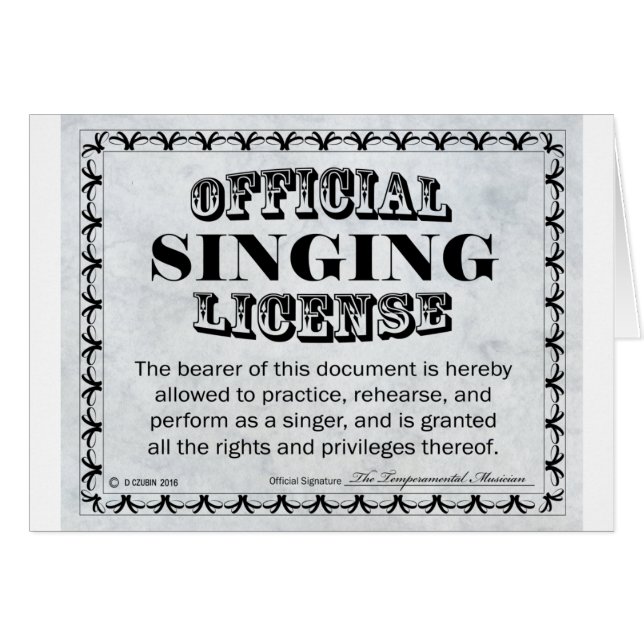 Singing License (Front Horizontal)