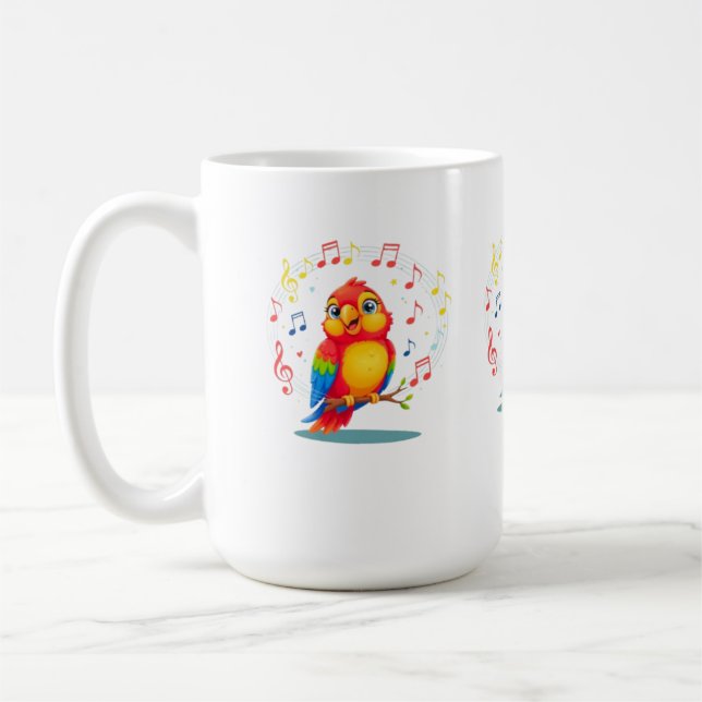 **Singing Parrot – Cute Parrot Singing Illustratio Coffee Mug (Left)