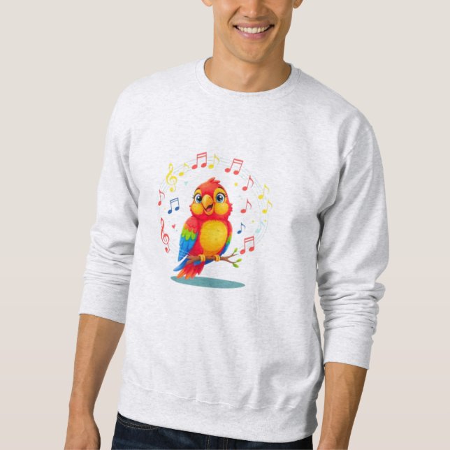**Singing Parrot – Cute Parrot Singing Illustratio Sweatshirt (Front)