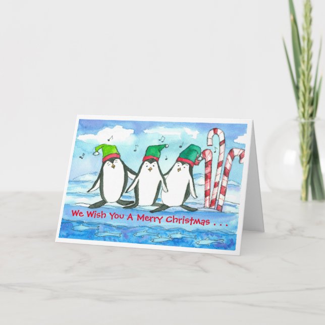 Singing Penguins Merry Christmas Holiday Card (Front)