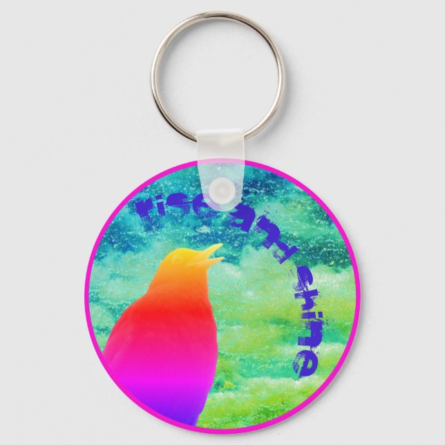 Singing  Rainbow Bird with your text  Key Ring (Front)