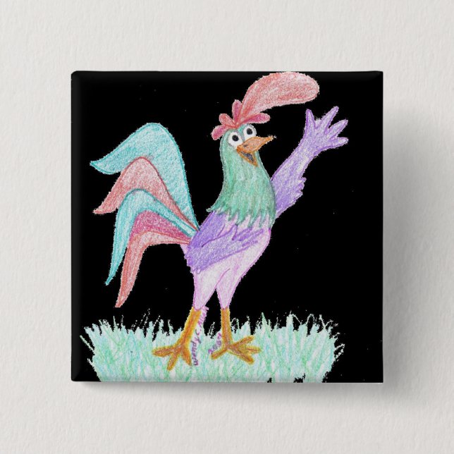 Singing Rooster 15 Cm Square Badge (Front)
