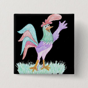 Singing Rooster 15 Cm Square Badge