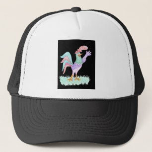 Singing Rooster on Black by Wendy C. Allen Trucker Hat