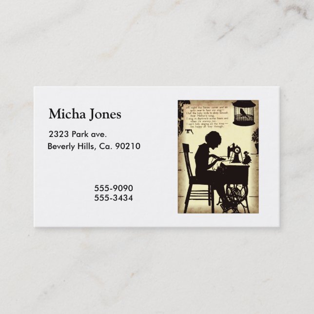 Singing Sewing Lady Vintage Fairy Poem Business Card (Front)
