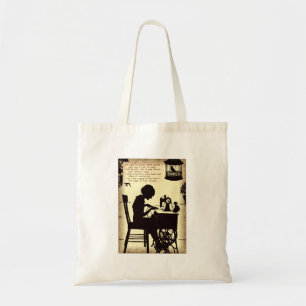 Singing Sewing Lady Vintage Fairy Poem Tote Bag